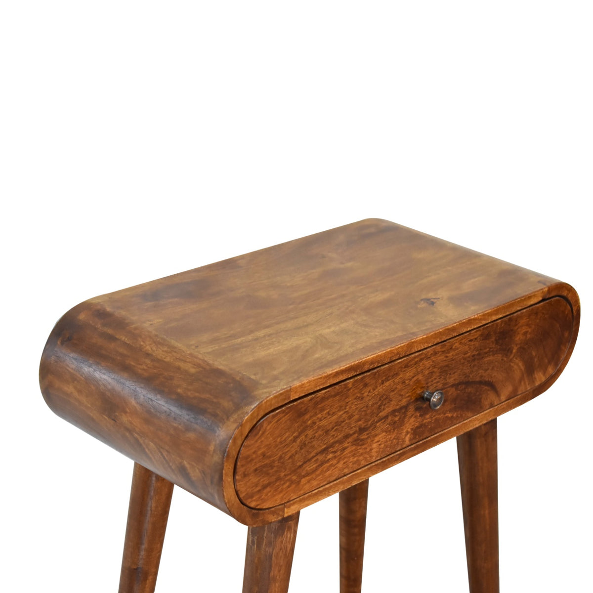 Small Chestnut Wood Rounded 1 Drawer Console