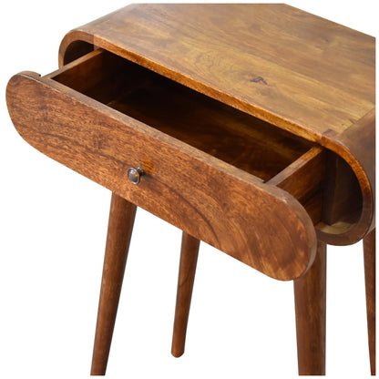 Small Chestnut Wood Rounded 1 Drawer Console