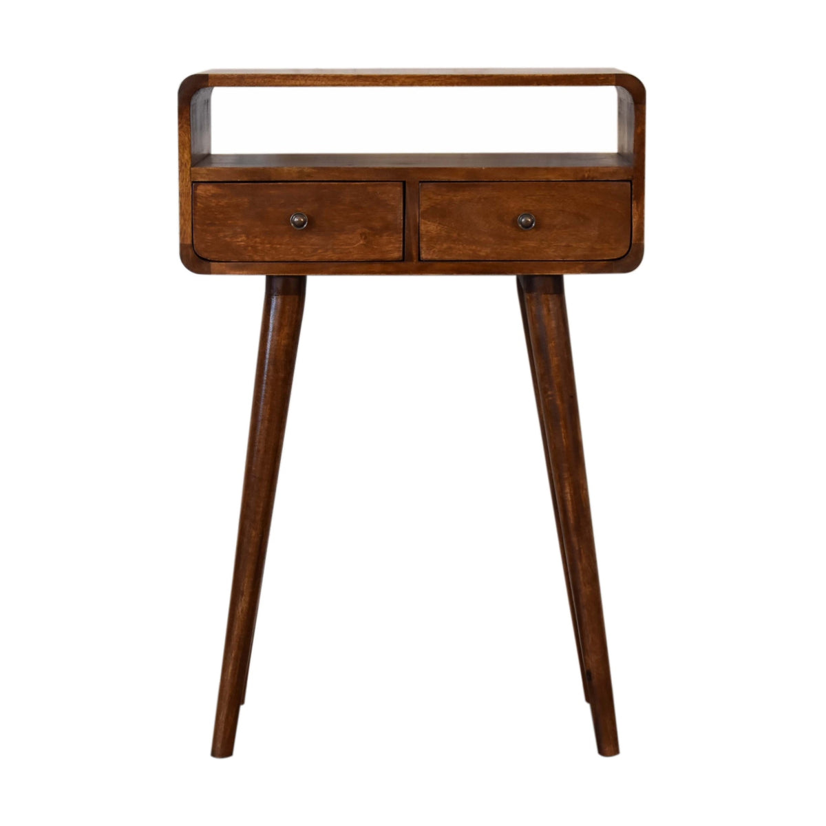 Small Chestnut Curved 2 Drawer Console Table