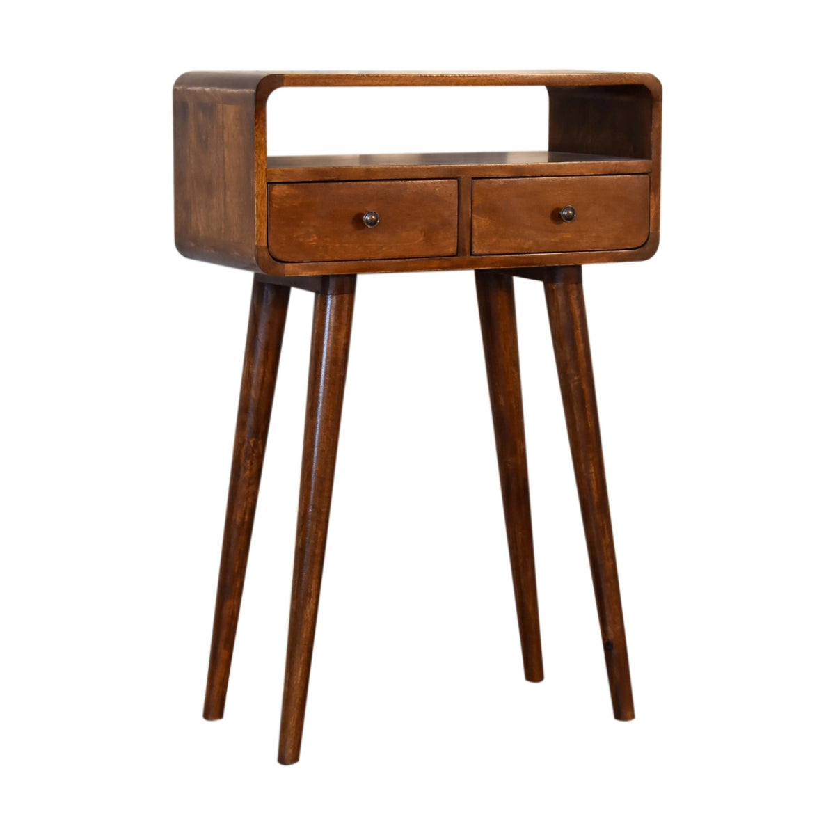 Small Chestnut Curved 2 Drawer Console Table