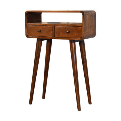 Small Chestnut Curved 2 Drawer Console Table