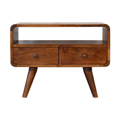Small Chestnut Curved Media Unit with Shelf