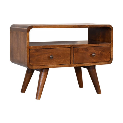 Small Chestnut Curved Media Unit with Shelf