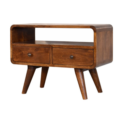 Small Chestnut Curved Media Unit with Shelf