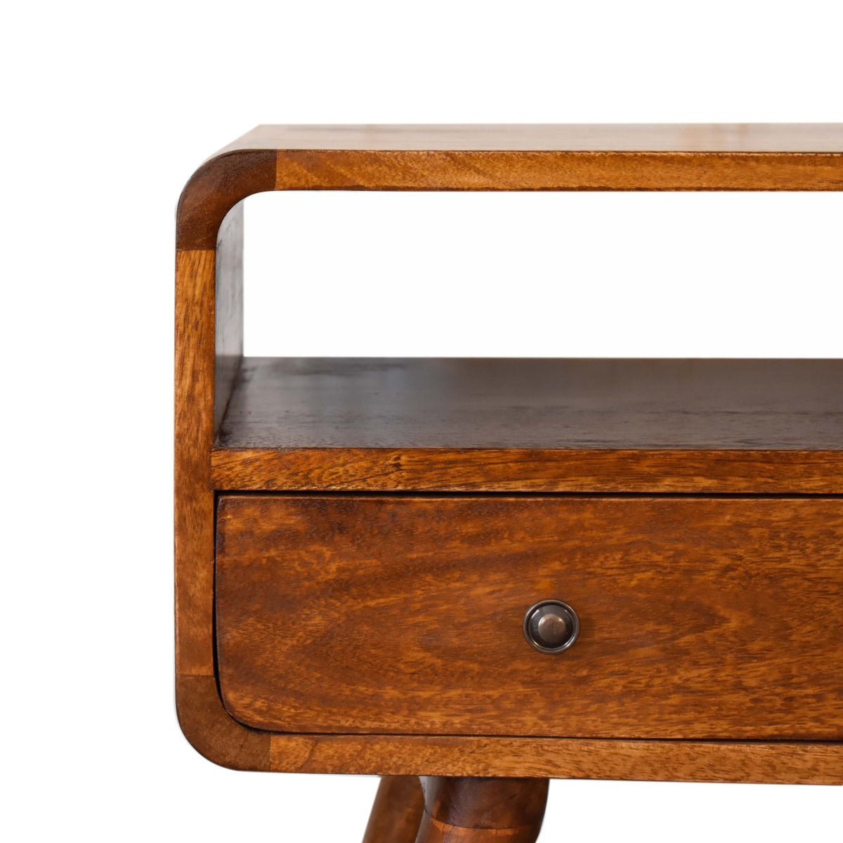 Small Chestnut Curved Media Unit with Shelf