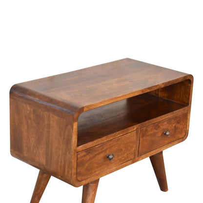 Small Chestnut Curved Media Unit with Shelf