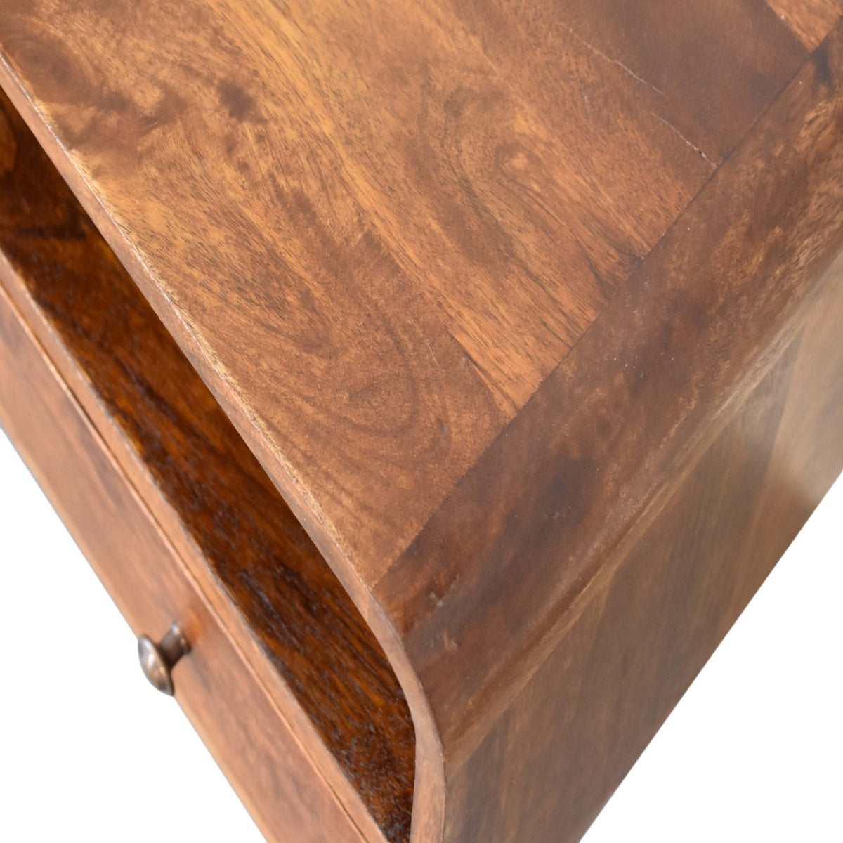 Small Chestnut Curved Media Unit with Shelf