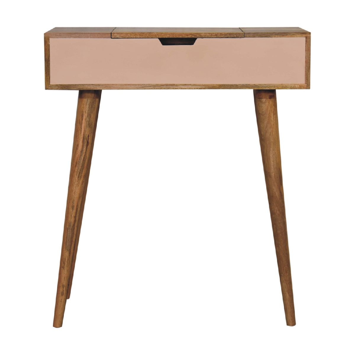 Small Oak Wood Blush Pink Fold Top Vanity