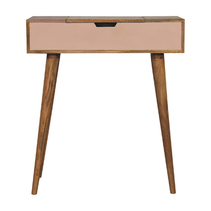 Small Oak Wood Blush Pink Fold Top Vanity