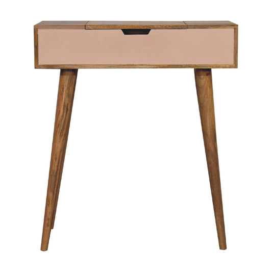 Small Oak Wood Blush Pink Fold Top Vanity