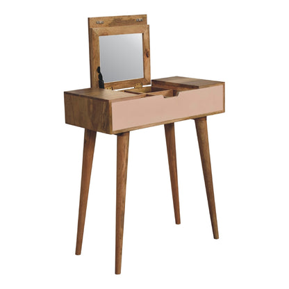 Small Oak Wood Blush Pink Fold Top Vanity