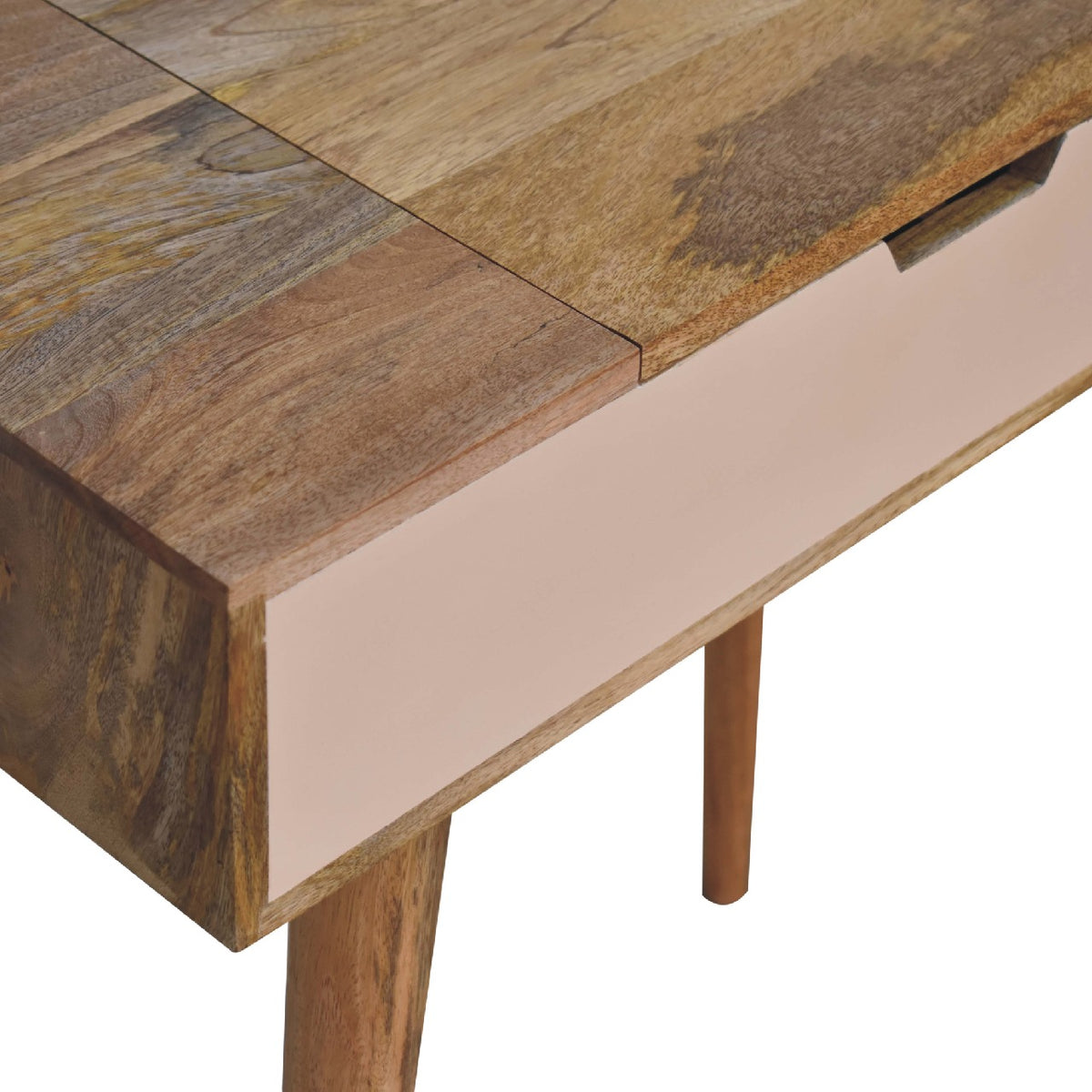 Small Oak Wood Blush Pink Fold Top Vanity