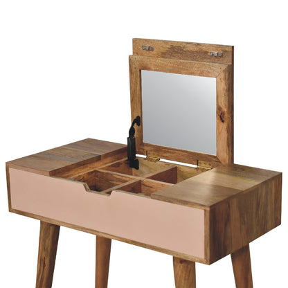Small Oak Wood Blush Pink Fold Top Vanity