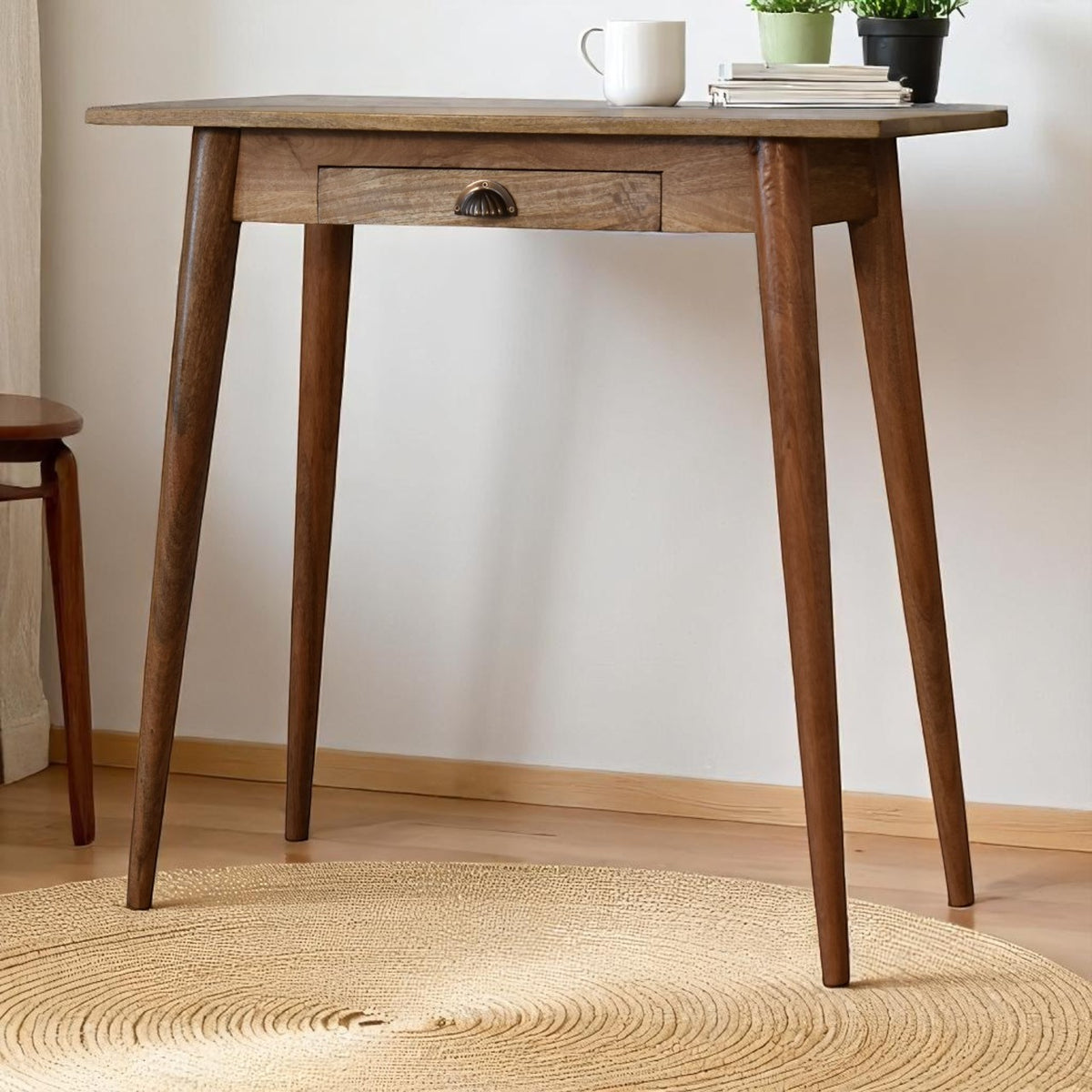 Small Oak Wood 1 Drawer Nordic Study Desk
