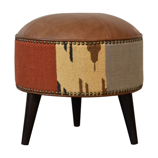 Sutton Buffalo Leather Patterned Fabric Mixed Footstool