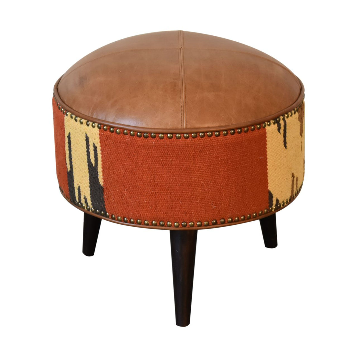Sutton Buffalo Leather Patterned Fabric Mixed Footstool