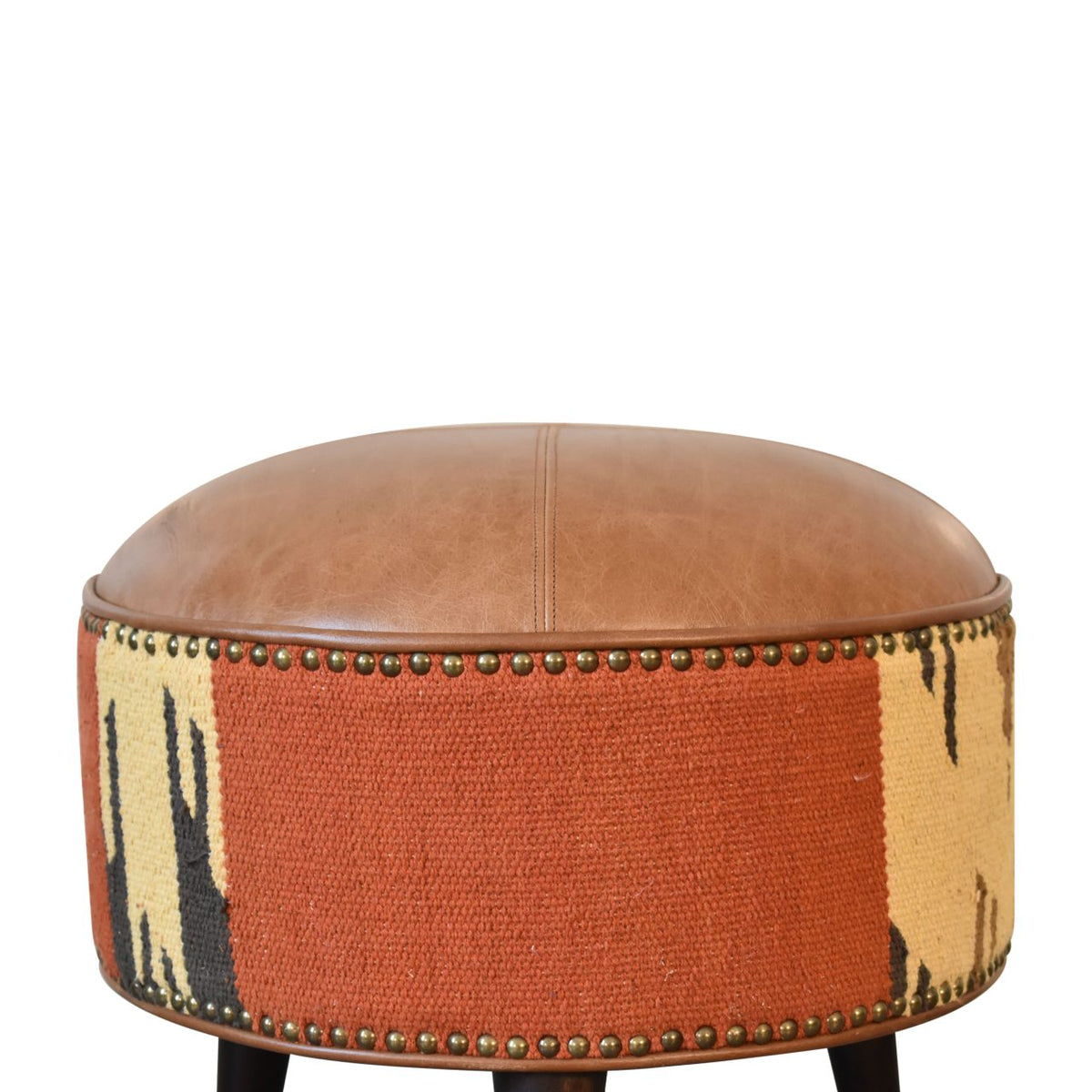 Sutton Buffalo Leather Patterned Fabric Mixed Footstool
