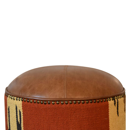 Sutton Buffalo Leather Patterned Fabric Mixed Footstool