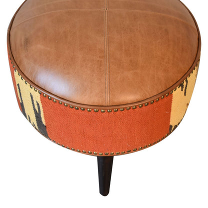 Sutton Buffalo Leather Patterned Fabric Mixed Footstool