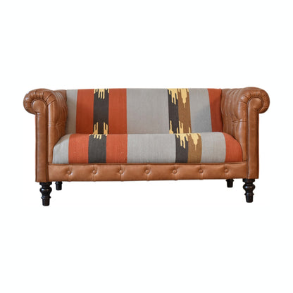 Sutton Buffalo Leather Durrie Mixed Upholstery Sofa