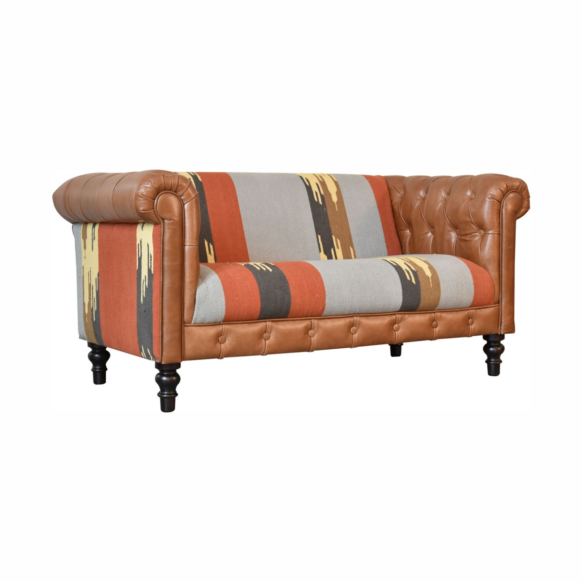 Sutton Buffalo Leather Durrie Mixed Upholstery Sofa