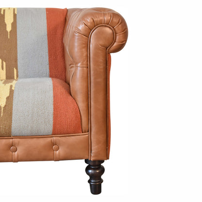 Sutton Buffalo Leather Durrie Mixed Upholstery Sofa