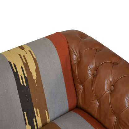 Sutton Buffalo Leather Durrie Mixed Upholstery Sofa