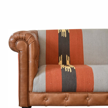 Sutton Buffalo Leather Durrie Mixed Upholstery Sofa