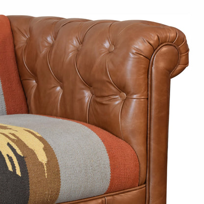 Sutton Buffalo Leather Durrie Mixed Upholstery Sofa