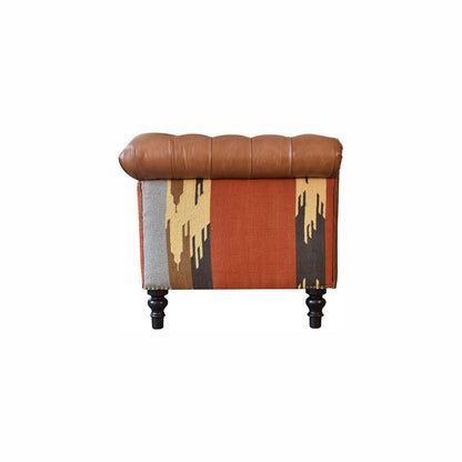 Sutton Buffalo Leather Durrie Mixed Upholstery Sofa