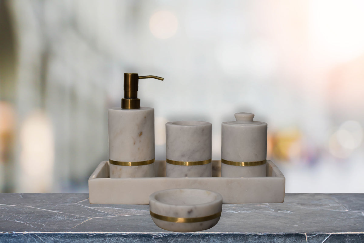 Newport Bath Brass Inlay Marble Vanity Set