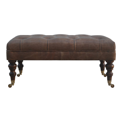 Sutton Buffalo Leather Deep Buttoned Ottoman
