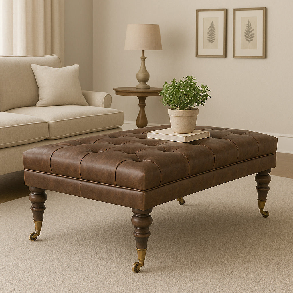 Sutton Buffalo Leather Deep Buttoned Ottoman