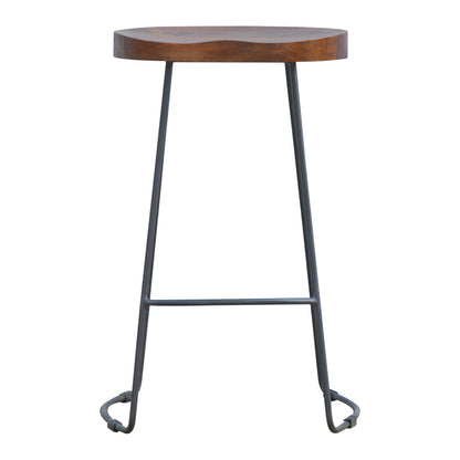 Industrial Chunky Oak Toned Solid Bar Stool