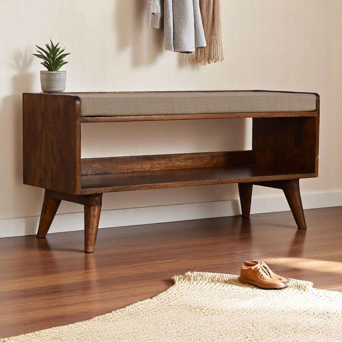 Kennebunk Chestnut Mud Linen Storage Bench
