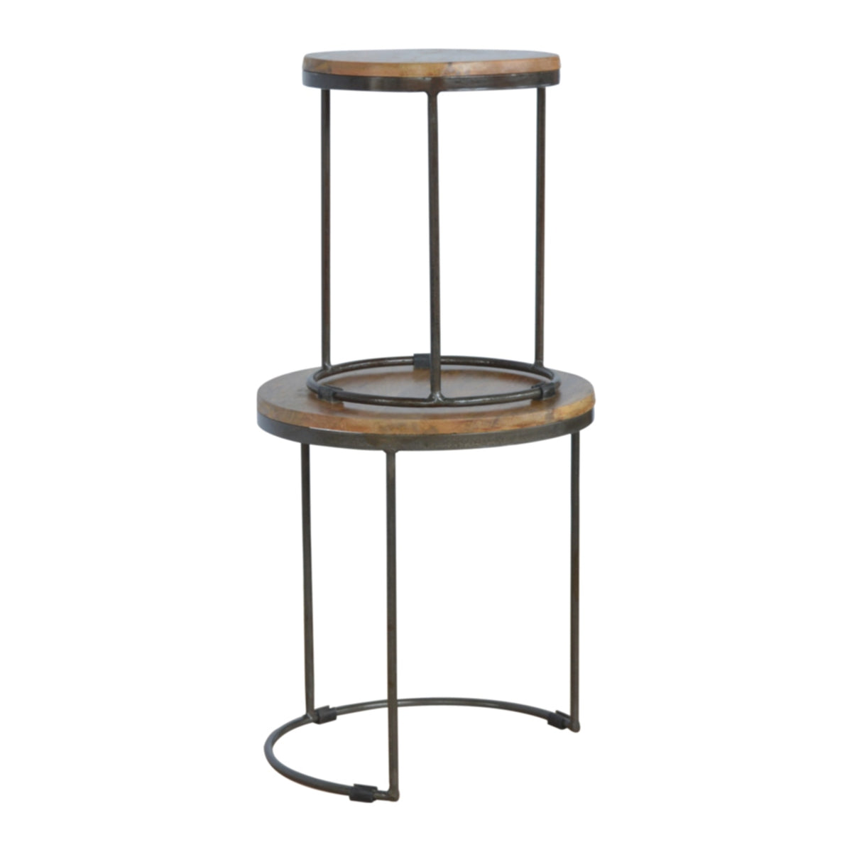 Circular Wood & Black Iron Stools (Set of 2)