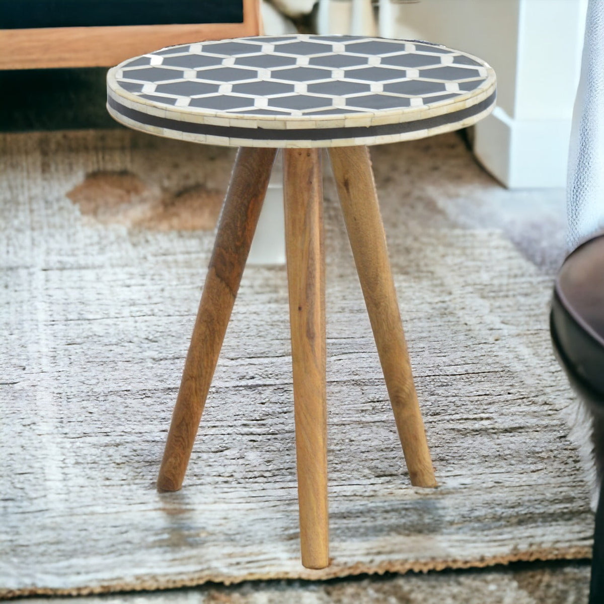 Marfa Oak Bone Inlay Accent End Side Table