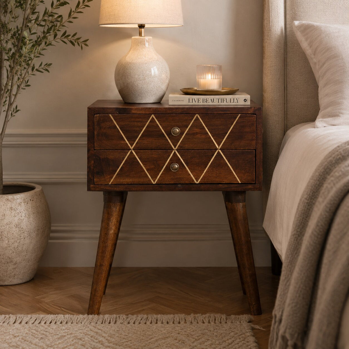 Chestnut Ridge Geo Brass Inlay 2 Nightstand