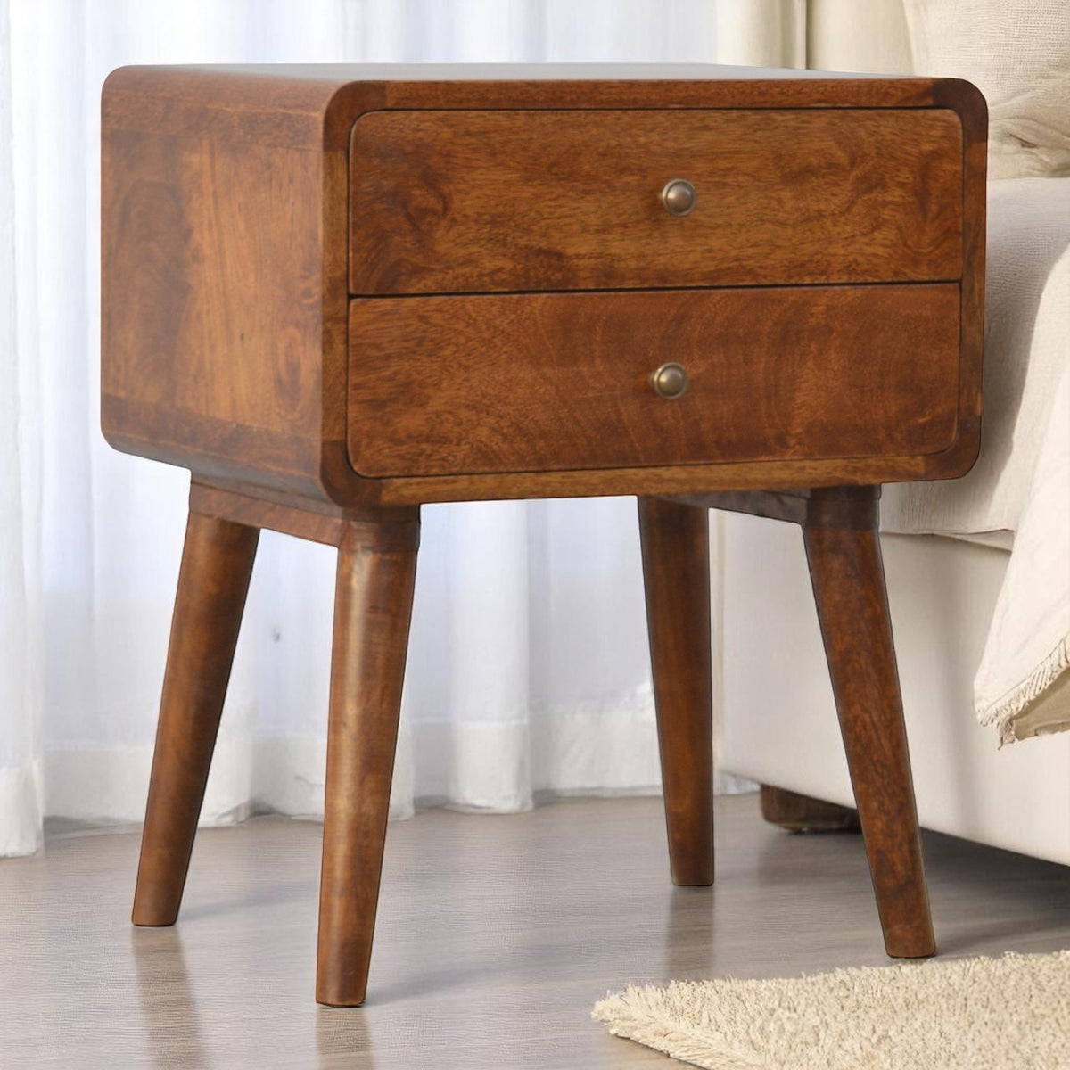 Big Sur Curved Chestnut 2 Drawer Nightstand