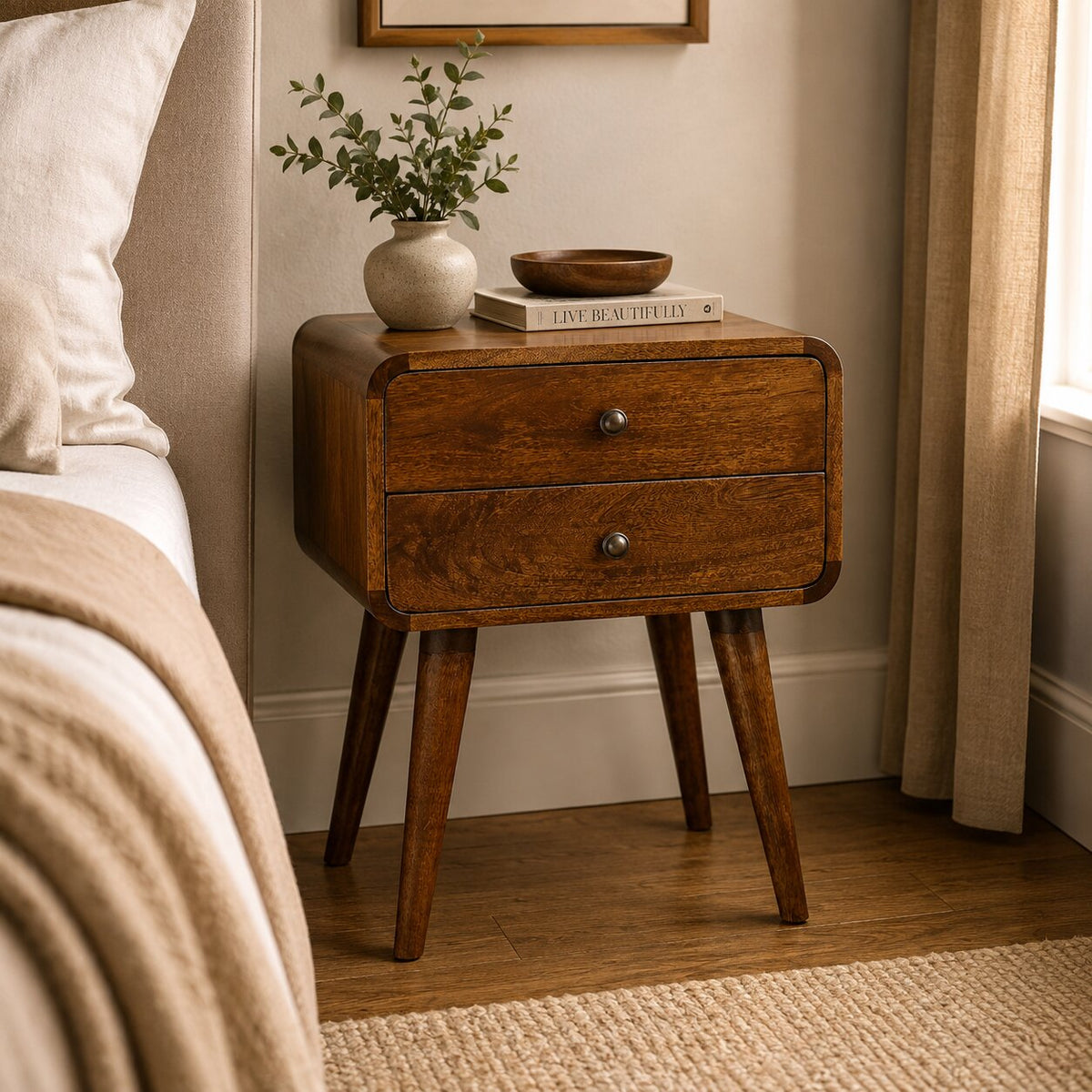 Big Sur Curved Chestnut 2 Drawer Nightstand