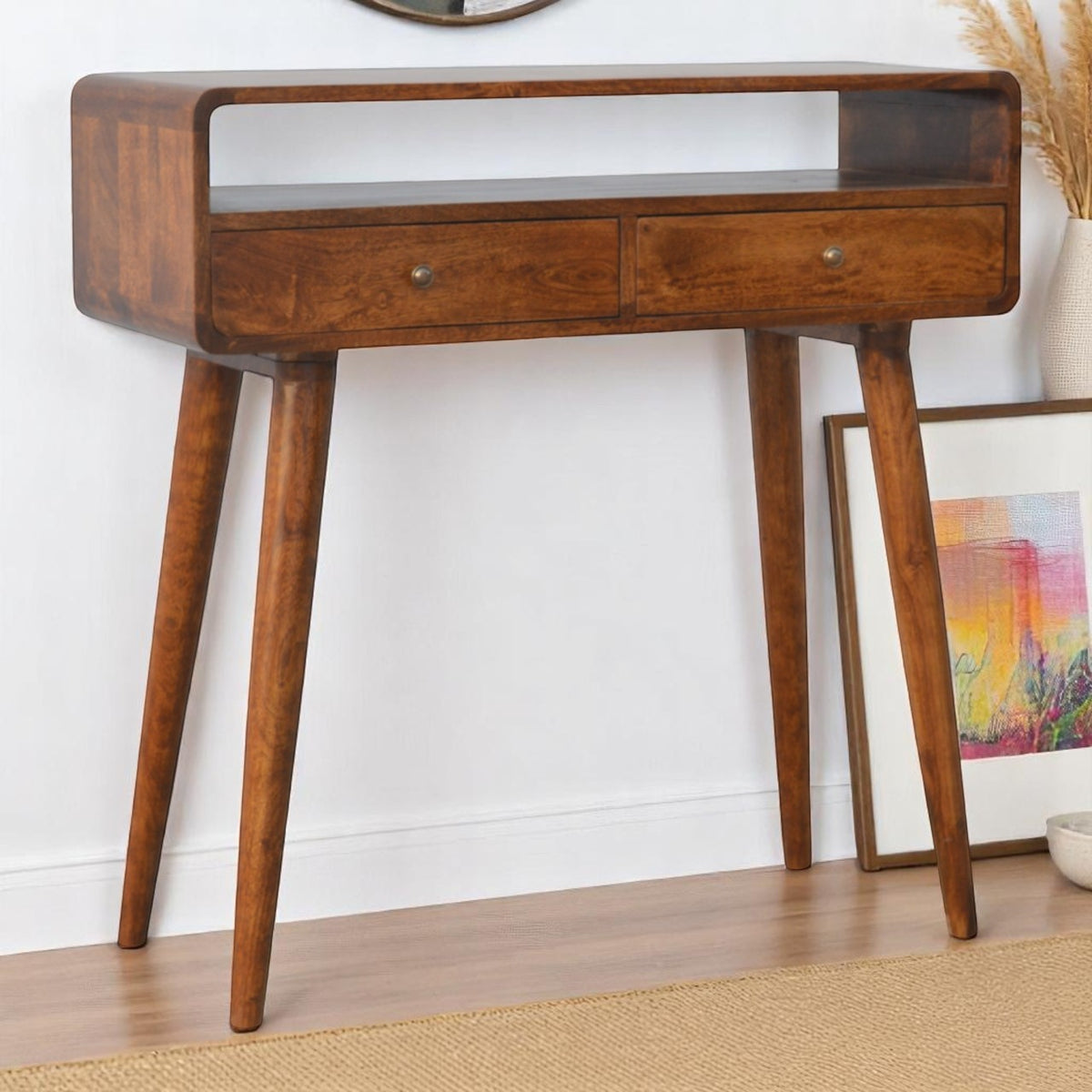 Nashville Curved Chestnut 2-Drawer Console