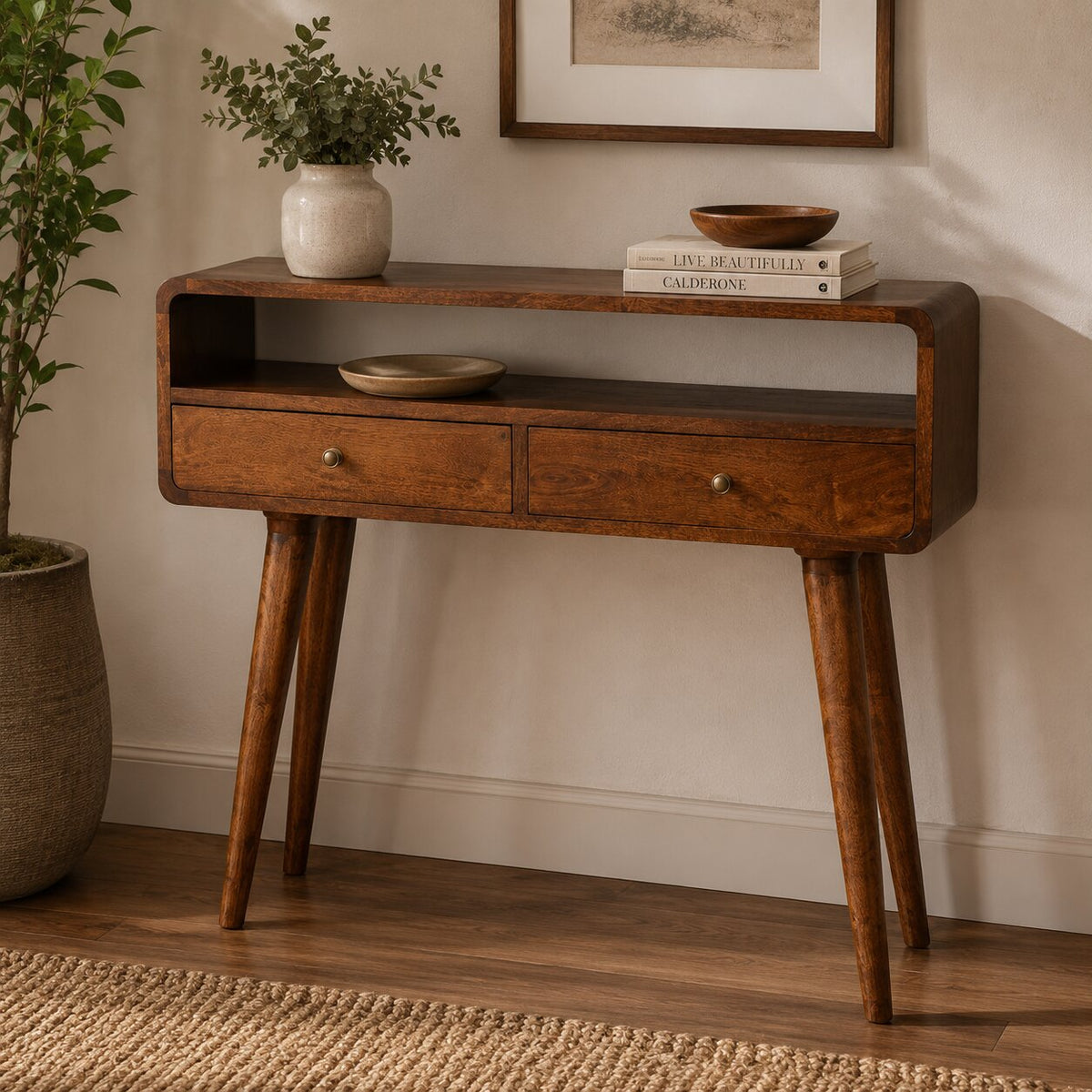 Nashville Curved Chestnut 2-Drawer Console
