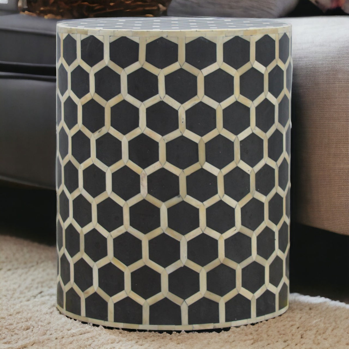 Marfa Bone Inlay Pattern Accent End Table
