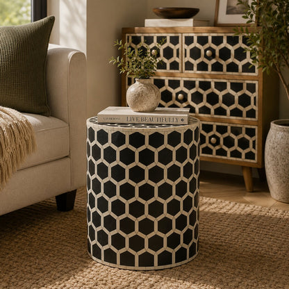 Marfa Bone Inlay Pattern Accent End Table