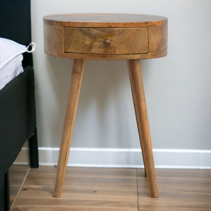 Nordic Oak-Toned Circular 1 Drawer Nightstand
