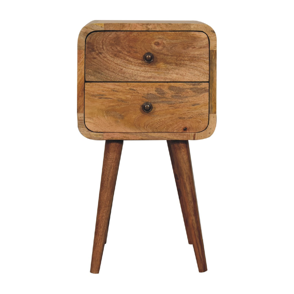 Small Oak Wood Curved 2 Drawer Nightstand