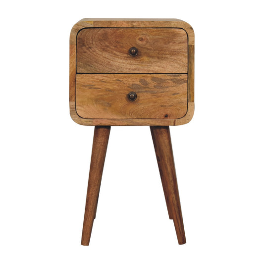 Small Oak Wood Curved 2 Drawer Nightstand