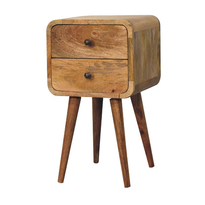 Small Oak Wood Curved 2 Drawer Nightstand