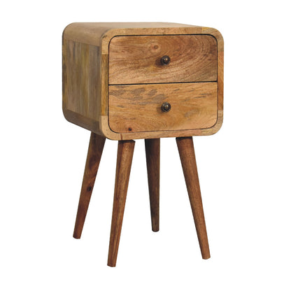 Small Oak Wood Curved 2 Drawer Nightstand