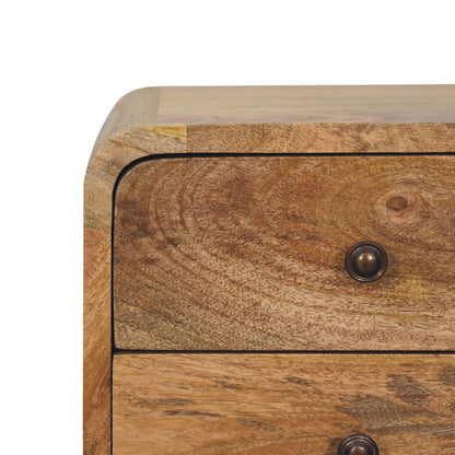 Small Oak Wood Curved 2 Drawer Nightstand
